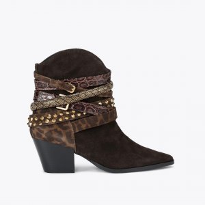 Kurt Geiger Multi Strap Western Boot - Dark Brown Combination
