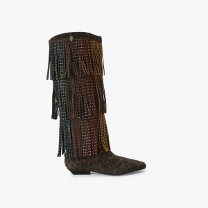 Kurt Geiger Western Fringe Pull On Boot - Dark Brown Combination