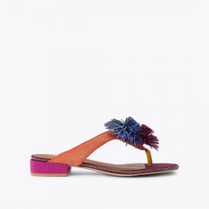 Kurt Geiger Pom Pom T-bar Flat Sandal - Wine Combination