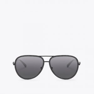 Kurt Geiger Large Shoreditch Crystal Aviator Sunglasses - Black