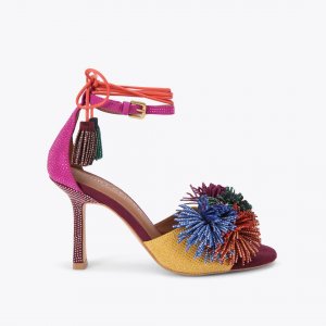 Kurt Geiger Pom Pom Ankle Tie Sandal - Wine Combination