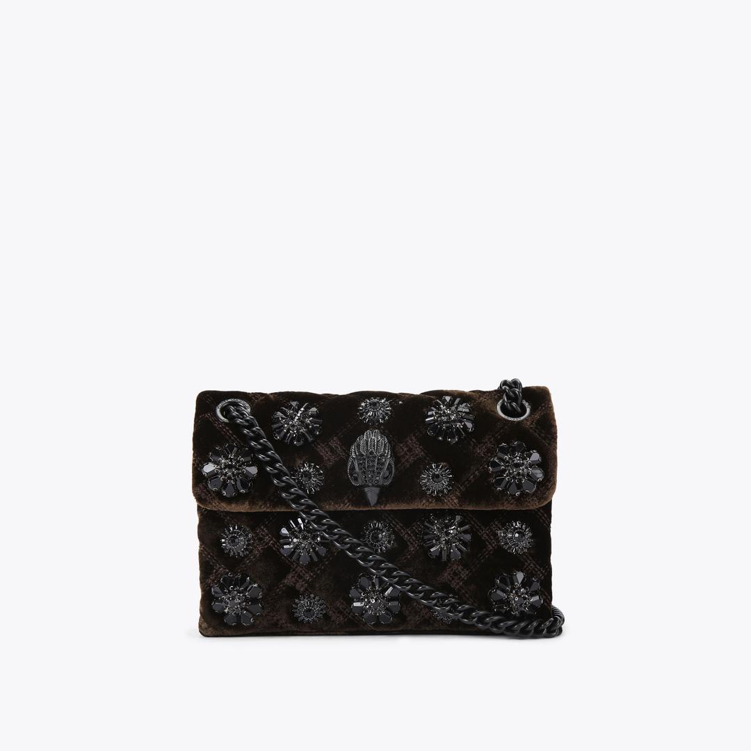 Kurt Geiger Mini Velvet Kensington Bag - Dark Brown