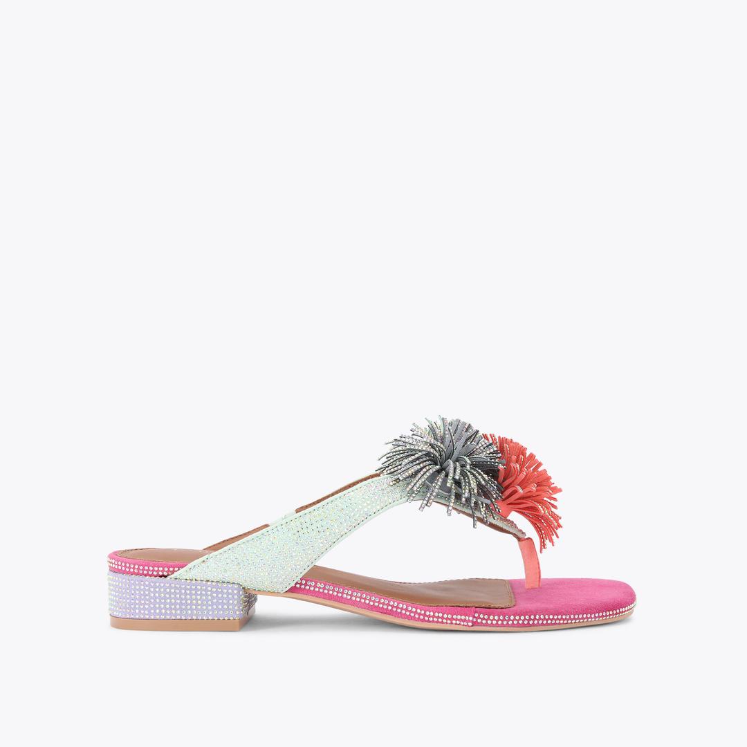Kurt Geiger Pom Pom T-bar Flat Sandal - Multi / Other