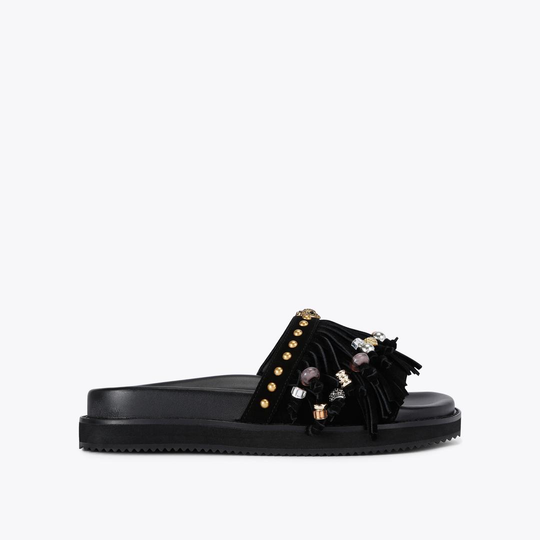 Kurt Geiger Kensington Fringe Sandal - Black