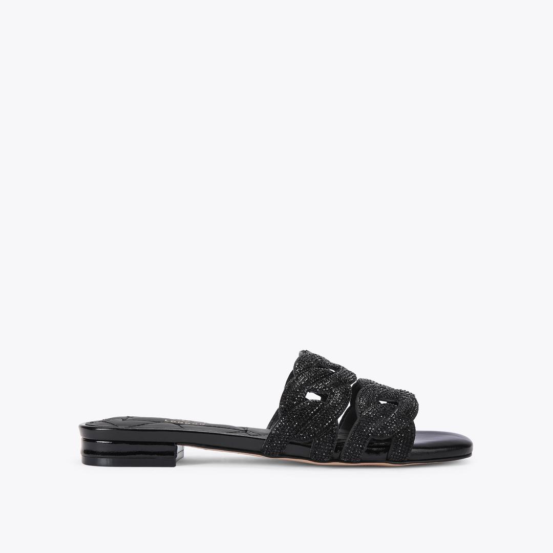 Kurt Geiger Crystal Chain Flat Sandal - Black